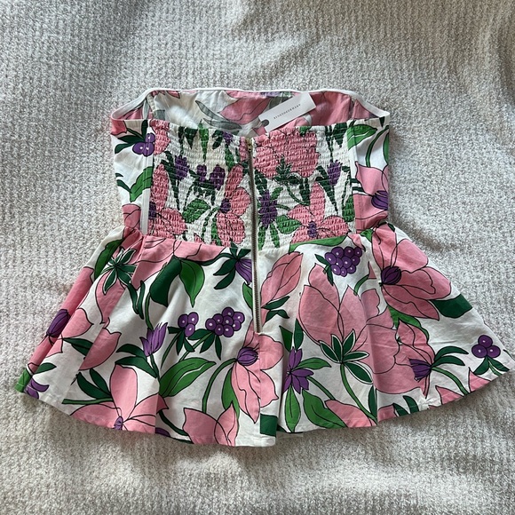 NWT Banjanan Anthropologie Women's Strapless Top Floral Spring Medium Sweetheart - Picture 10 of 10